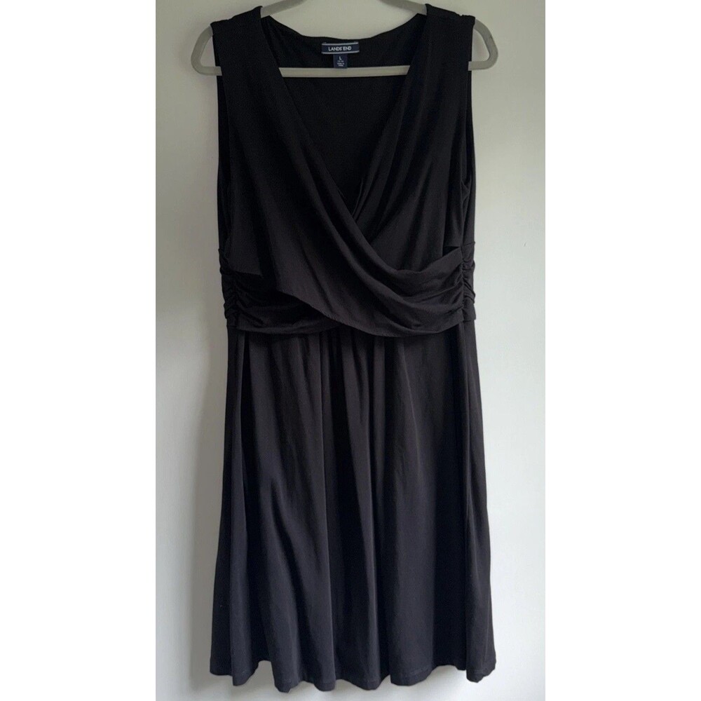Lands’ End Surplice Wrap Sleeveless Pima Cotton Modal Midi Dress Black L 14-16